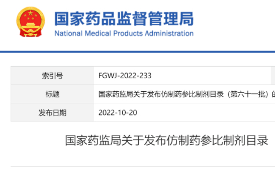 最新！仿制药参比制剂目录（第六十一批）公布